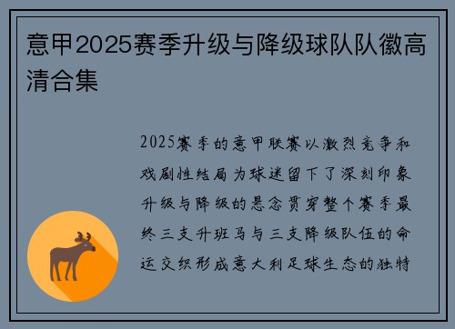 意甲2025赛季升级与降级球队队徽高清合集